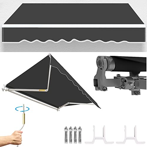 Gimisgu Store Banne Manuel, 350x300cm Gris avec Manivelle, Aluminium Polyester Étanche et Résistant aux UV Angle Réglable 0-30° pour Terrasse Bistro Balcon