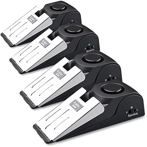 4 Pack AceMining Door Stop Alarm, Door Alarm with 120dB Security Siren, Door Alarms for Home Security, Door Stopper Alarm for Travelling Apartment Security Devices, Floor Wedge Door Stopper (Black) Cover