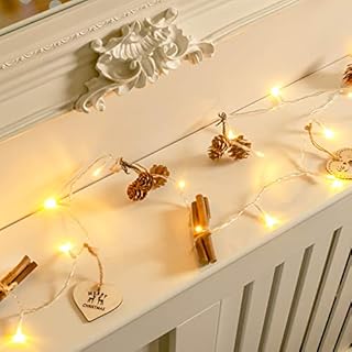 GloBrite Twig Pine Cones Christmas Garland 20 LED String Lights - Battery Operated Indoor Outdoor 2M Warm White Lights for DIY Xmas Tree Party Wedding Home Wall Garden Ornament Decorations