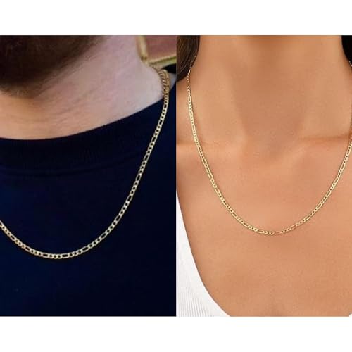 14K Solid Yellow Gold Figaro Chain Necklace for Men & Women Diamond Cut with Lobster Claw Clasp 2mm (1.6gm to 2.00gm), 2.75mm (2.1gm to 2.8gm) & 4mm (6gm to 7gm) Italian 14K Real Gold2