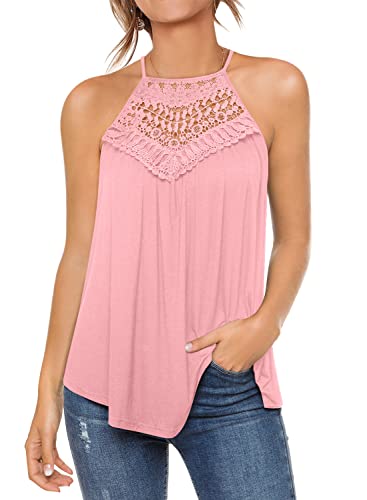MIHOLL Womens Tank Tops 2024 Summer Casual Halter Neck Spaghetti Strap Sleeveless Tops Lace Flowy Loose Shirts