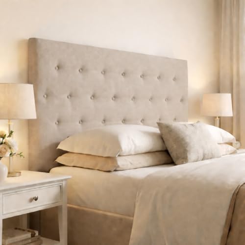 DecorQUALITY Cabeceros de Cama tapizados con Tejido Antimanchas, Estructura Madera Acolchado  Cabezal Dormitorio y Matrimonio Moderno Mod. Paris Todas Las Medidas y Colores (Beige, 180 * 70)