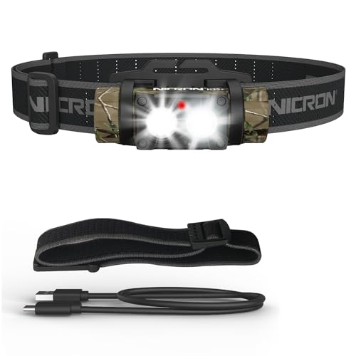 NICRON Rechargeable Headlamp High Bright 1600 lumens 180 Rotating Aluminum LED Head Lamp with 3 Light Sources 10 Modes Waterproof Head Flashlight H35+ for Camping Hunting Running Fishing (Camo)