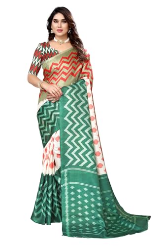 Sari en soie imprimé traditionnel pour femme avec haut chemisier sur mesure