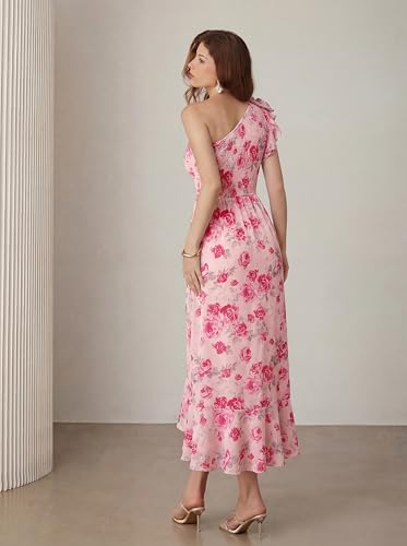 Image of GRACE KARIN Womens Summer One Shoulder Sleeveless Dresses Floral Flowy Ruffle High Low Wedding Guest Maxi Sundresses