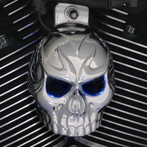 Harley Chrome Evil Twin Skull Horn Cover W/Back Lit LED Eyes. (Red)