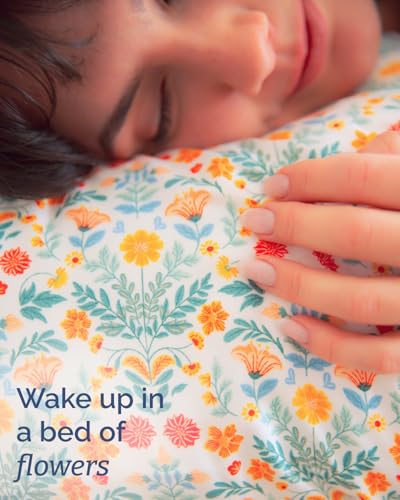 Image of Twin 3 Piece Floral Sheet Set - Soft, Breathable & Cooling - Garden Bloom | 1 Flat, 1 Fitted & 1 Pillowcase w / Deep Pockets, Boho Botanical Floral Bedding, Breathable & Cooling, Wrinkle & Fade Free