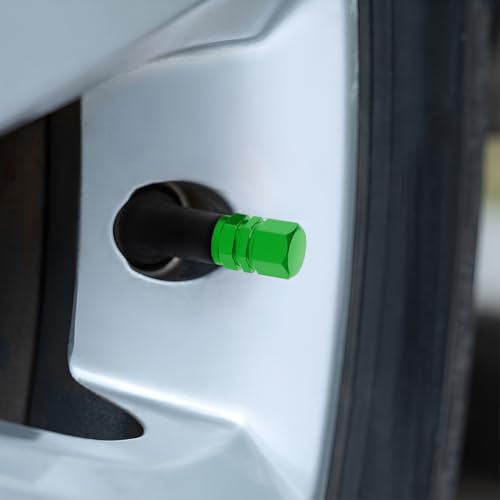 Image of Osilly Car Tire Stem Valve Caps, 8 PCS Aluminum Alloy Valve Stem Covers, Leak-Proof Tire Cap Cover Accessories, Hexgon Style Wheel Air Valve Caps for SUV Car Bike (Green)