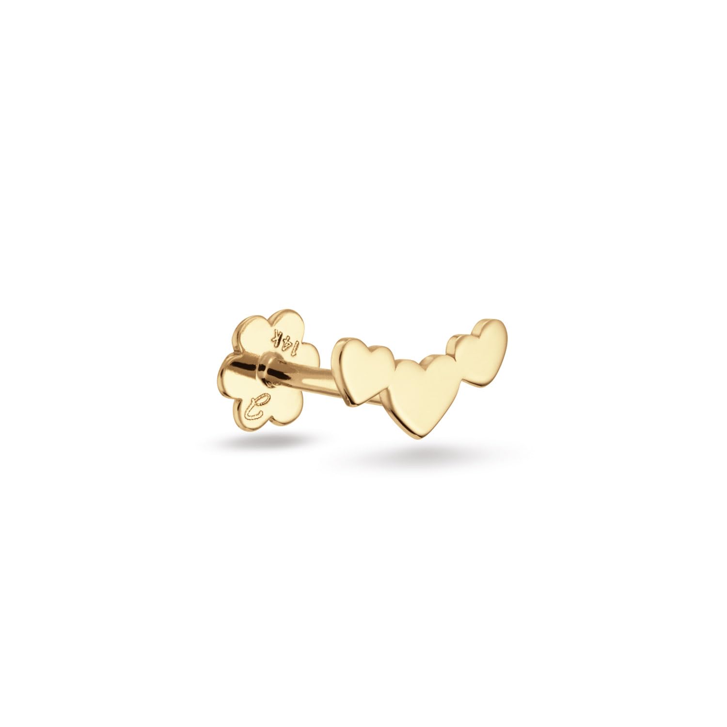 JACKIE GOLD Schmuck Damen | 14 Karat / 585 Echt Gold Ohrschmuck | 3 Hearts Piercing JKP25.538 | Stablänge 6 mm | Piercing mit Herzen
