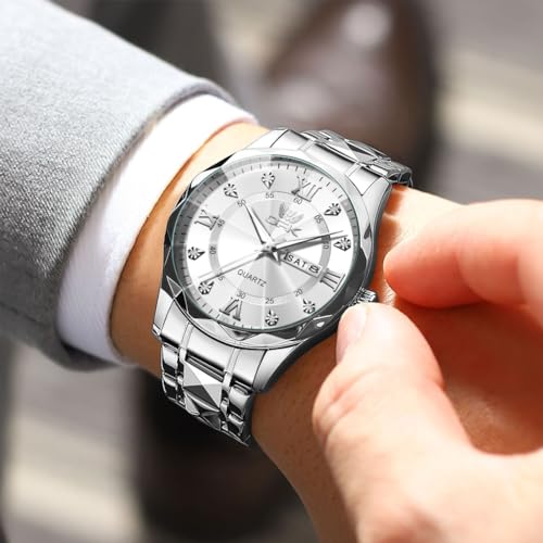 Image of OPK Watches for Men Diamond Roman Analog Mens Watches Waterproof Large Stainless Steel Men Wrist Watch Business Father Gift Watch Blue