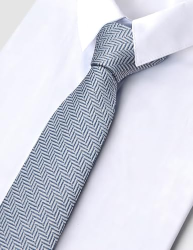 Image of Barry.Wang Skinny Ties for Men Wool Blend Herringbone Necktie with Tie Clip | Tie and Tie Clip Set, Cashmere Wool Stripe, 2.76 x 63 Inches, Extra Long Slim, Wedding Work Party Classic