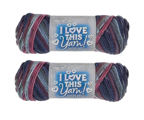 Image of Hobby Lobby Print I Love This Yarn - 4 Medium 100% Acrylic, 252 Yards, Yarn for Crocheting Knitting Blankets, Hats & Accessories, Set of 2, 428 Plums