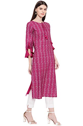 Image of Janasya Women's Magenta Poly Crepe Kurta
