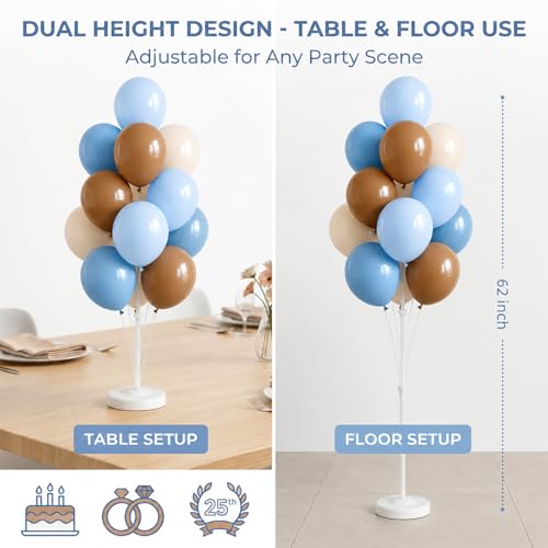Image of Balloon Column Stand Kit Set of 2 Included-Retro Ice Mist Macaron Balloon Sticks with Base&Pole,Backdrop Decoration for Metallic Chrome Wedding, Baby Shower,Birthday,Anniversary Party(denim brown)