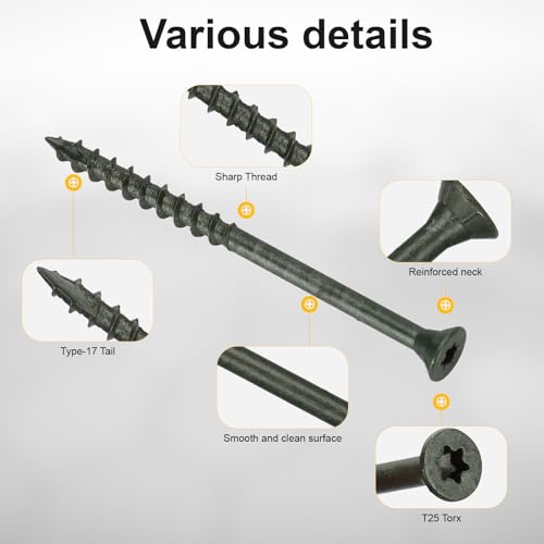 Image of Wood Screws #10 x 3'', T25 Star Torx Drive Flat Head Deck Screws, Green, 67Pcs (1lb)