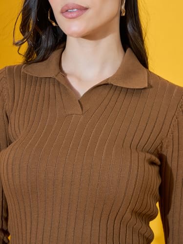 Image of 98 Degree North Women Spread Collar Sweater-G1165-BROWN