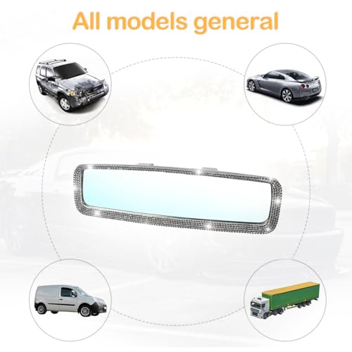 Image of Osilly Bling Car Rearview Mirror, Decorations Rear View Mirror with Crystal Rhinestones & Diamonds, Car Interior Trim Accessories, Clip-on & HD Glass, Sparkly Gift for Mother Women Girls (Black)