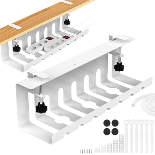 Aevcvok 2er Set Kabelkanal Schreibtisch ohne Bohren, Kabelmanagement Schreibtisch Kabelwanne für Zuhause Büro, Kabelkanal Tisch 43x13x11 cm Kein Bohrer Kabelhalter - Kabelorganisator Weiß