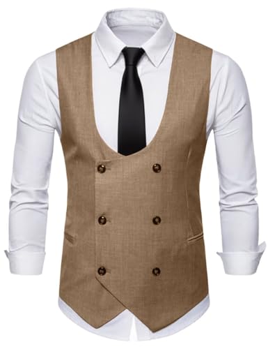 Men's Suit Vest U-Neck Vests for Suit Double-Breasted Formal Business Waistcoat Slim Fit Dress Suit Vests
