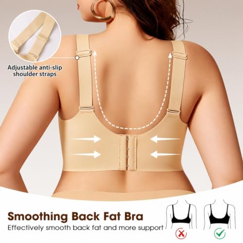 Kifszeury Jelly Bras for Women Full Coverage Beige L Padded Everyday Bra - image 4