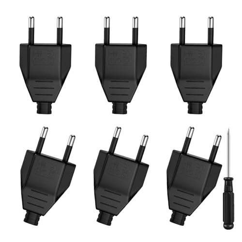 CYIOU 6 Piezas Conector Plano de Seguridad 2.5A/250V Enchufe Bipolar Macho Enchufe Plano Clavija Enchufe Macho Bipolar con Destornillador para Cable de alimentación, Negro