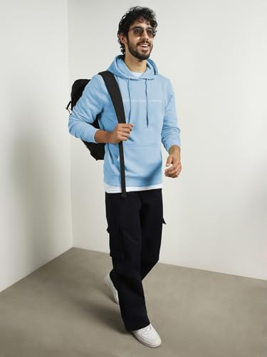 Image of Nobero Men's Printed Regular Fit Hoodie | Cotton Rich Fleece Sweatshirt for Men | Soft & Warm Hooded Pullover | Casual Winter Wear