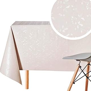 KP HOME White PVC Table Cloth Wipe Clean Tablecloth Oilcloth Beige Damask Plain Pattern Rectangular 200x140 cm 6 Seat Floral Plastic Table Cover Waterproof Tablecloth Table Cloth Wipeable Jacquard