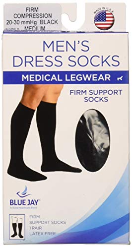 Blue Jay An Elite Healthcare Brand Men's Firm Support Socks 20-30 mmHg, Black, Medium, 0.2 Pound