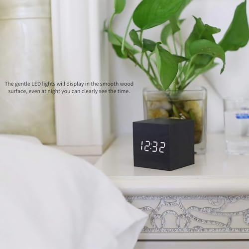 Réveil numérique bois noir cube 6cm LED blanche à commande vocale - 3