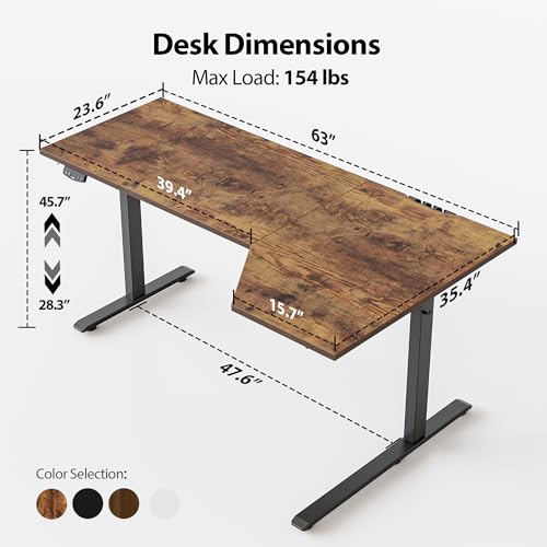 Image of Agilestic Electric Standing Desk, Height Adjustable Desk, 63 x 35 Inch Sit Stand up for Work Office Home, L Shaped Ergonomic Rising Computer Table with Memory Preset, Rustic Brown