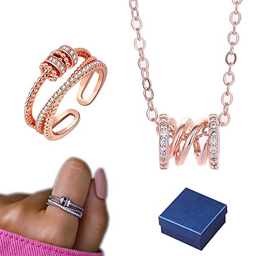 Collier d'anneaux d'anxiété et bague en argent, le cadeau bien-être fille