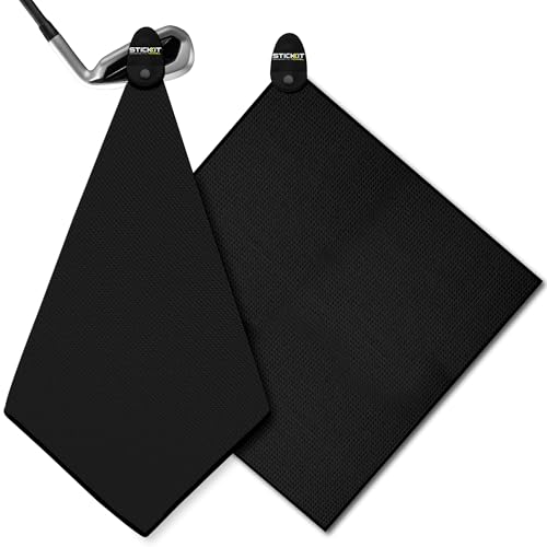 STICKIT Magnetic Golf Towel - Ultra-Absorbent with Waffle Weave Microfiber - Golf Towel with Magnet for Bags Clubs & Carts - Removes Dirt Grass & Debris from Club Face - 29 x 29