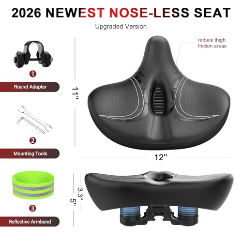 Image of BLUEWIND Oversized Bike Seat, Wide Bicycle Saddle Novel Backrest Design for Electric Bike, Universal Fit Exercise Bike or Road Stationary Bike Seat Cushion for Men & Women