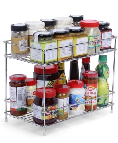 AB99 COLLECTION Stainless Steel 2-Tier Kitchen Rack & Organizer Spice Rack & Container Organizer, Utensils Dishes Spices Jar Holder Rack & Cup & Glass Holder, Countertop, Tabletop Rack AB99 COLLECTION Stainless Steel 2-Tier Kitchen Rack & Organizer Spice Rack & Container Organizer, Utensils Dishes Spices Jar Holder Rack & Cup & Glass Holder, Countertop, Tabletop Rack