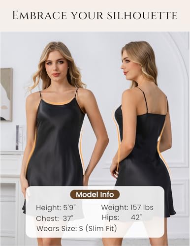 Image of THXSILK Women's Silk Nightgown, 100% Real 19 Momme Mulberry Silk Sleepwear Round Neck Spaghetti Strap Chemise Nightdress