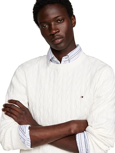 Image of Tommy Hilfiger Men's Cable Knit Crewneck Sweater Lightweight Pullover