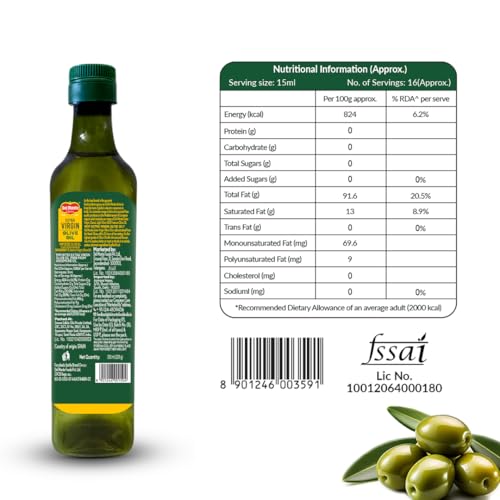 Image of Del Monte Extra Virgin Olive Oil (Imported) | Cold Extracted | Ideal for Salad Dressing, Paratha & Marinating | Cholesterol & Trans Fat-Free, Natural Antioxidants, Rich in Vitamin E & K | 250ml