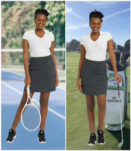 HonourSex Women Skorts Knee Length Skirts Causal Skorts Skirts with Pockets Golf Skirt Plus Size Grey M