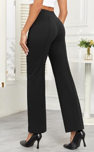 Agenlulu Wide Leg Dress Pants For Women Elastic High Waist Straight Leg Pants Business Casual Pull On Office Work Slacks Black thumb #1