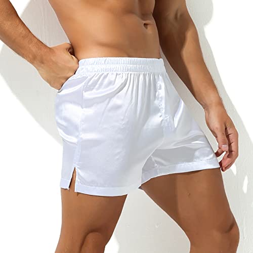 Men's Silk Satin Frilly Beach Boxers Shorts Nightwear Pajamas Side Split Underwear3