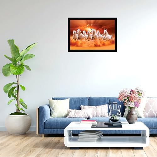 Image of Indianara Vastu Running Seven Horse Painting With Frame 20 Inches X 14 Inches (Style 9)