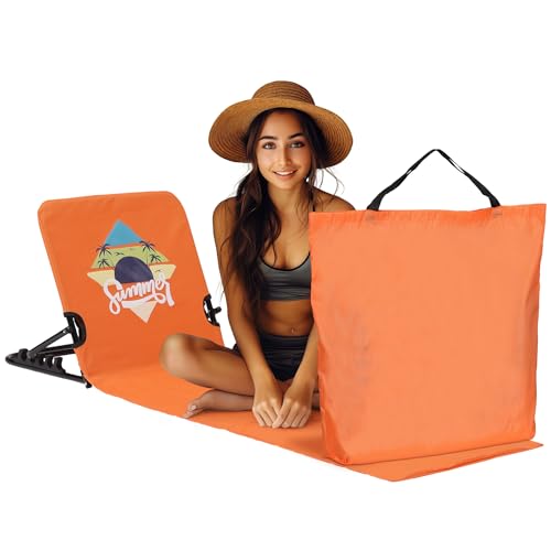 JEMIDI Tapis de Plage avec Dossier - Transat Pliable 145 x 45 cm - Clic clac Portable pour Plage Jardin Piscine Camping Pique-Nique - Orange