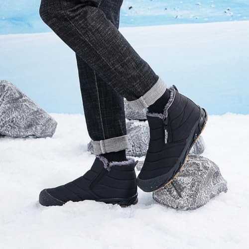 Image of Jakcuz Men's Water-resistant Snow Boots | Faux Fur Lined, Side Zipper & Non-Slip Outsole, Outdoor Winter Cold Weather Boots