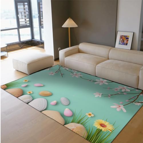 Tapis antidérapant lavable motif floral vert 150x210cm - 3