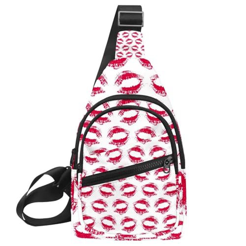 Bandolera cruzada moderna con estampado de labios blancos, un bolso de hombro unisex espacioso.