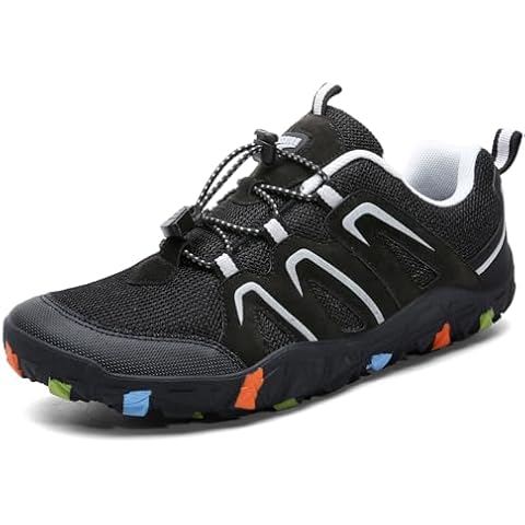Littleplum Boys Hiking Shoes | Barefoot Inspired | Wide Toe Box | Lightweight Athletic Walking Sneakers Black Grey Size EU36 Cover