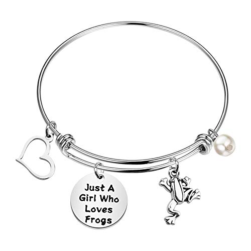 FAADBUK Funny Frogs Bracelet Animal Lover Gift Just A Who Loves Frogs Jewelry Bangle Bracelet Green Stainless Steel Adjustable Modern Animal Themed