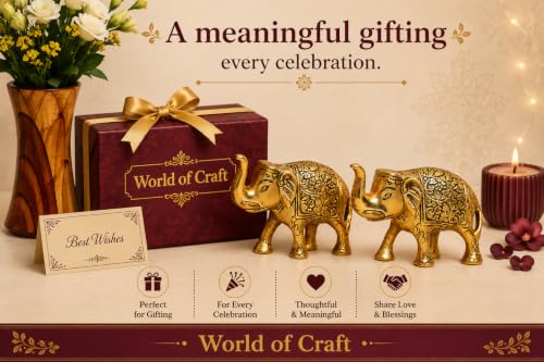 Image of Metal Elephant Statue Gold Polish 2 pcs Set for Home Decor Gift Items