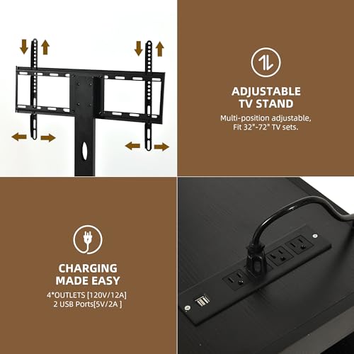 DWVO TV Stands for Living Room, Modern TV Stand for 70/65 inch TV with Mount & Power Outlet, LED Black Entertainment Center with Storage, Gaming Media Stand, Black