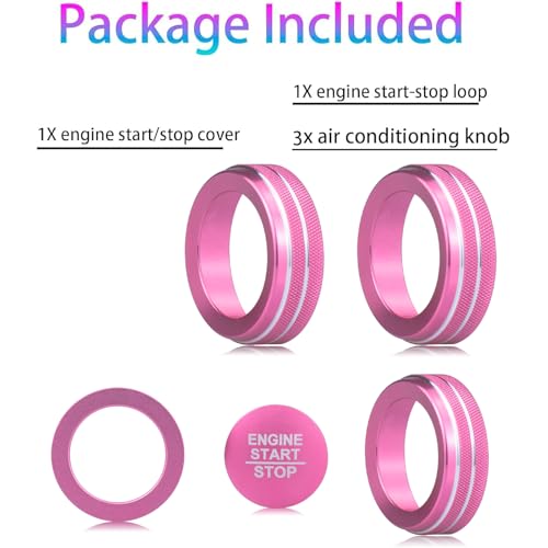 Image of for Honda 2026 Passport /2026 Pilot Interior Accessories, Aluminum Alloy one-Button Start Cover /Ring, air Conditioning knob, 5-piece Set (Pink)